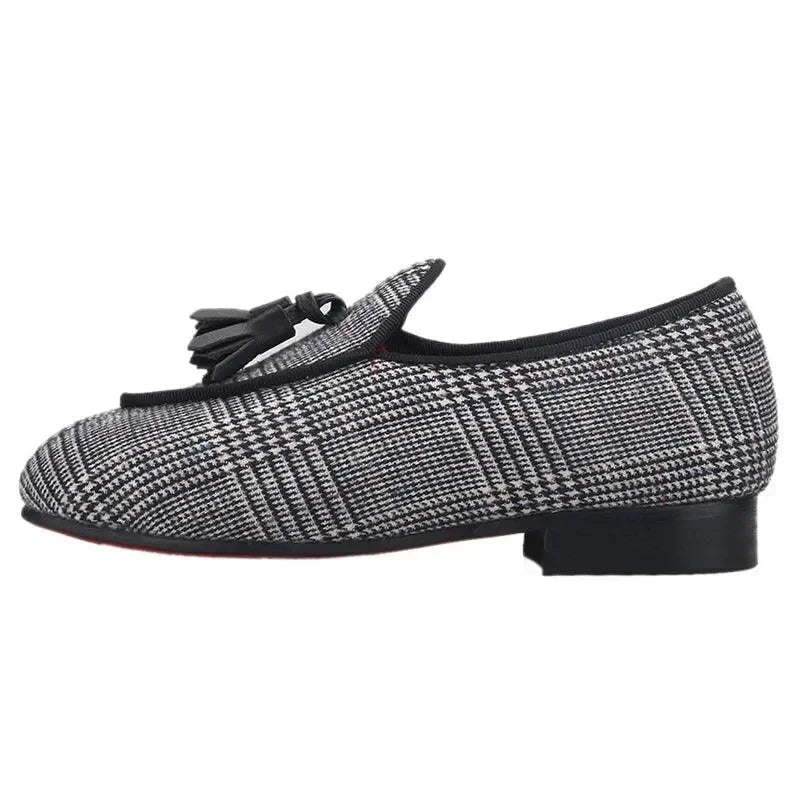 Kids Loafers Classic Charm: Plaid Tassel Loafer Shoes for Stylish Youngsters -Guocali