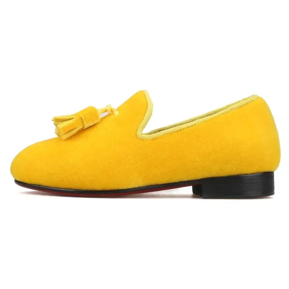 Kids Loafers Golden Velvet Kids' Handmade Loafer Shoes: Perfect for Children's Parties -Guocali