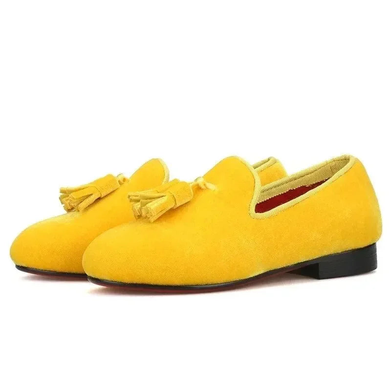 Kids Loafers Golden Velvet Kids' Handmade Loafer Shoes: Perfect for Children's Parties -Guocali