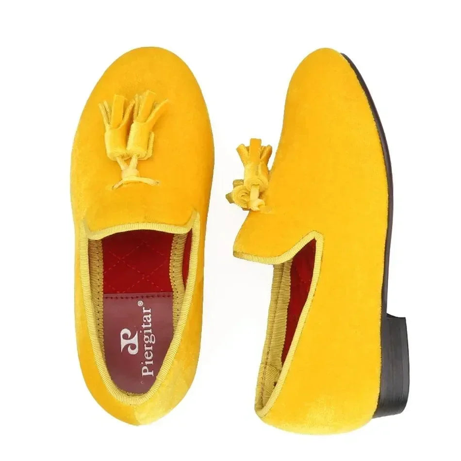 Kids Loafers Golden Velvet Kids' Handmade Loafer Shoes: Perfect for Children's Parties -Guocali