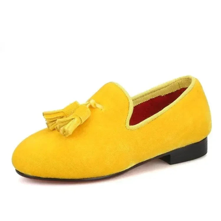 Kids Loafers Golden Velvet Kids' Handmade Loafer Shoes: Perfect for Children's Parties -Guocali