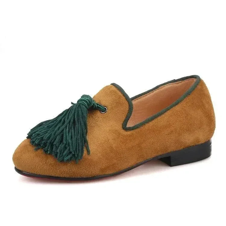 Kids Loafers Khaki Kids' Loafer Shoes: Classic Style with Tassel Detailing -Guocali