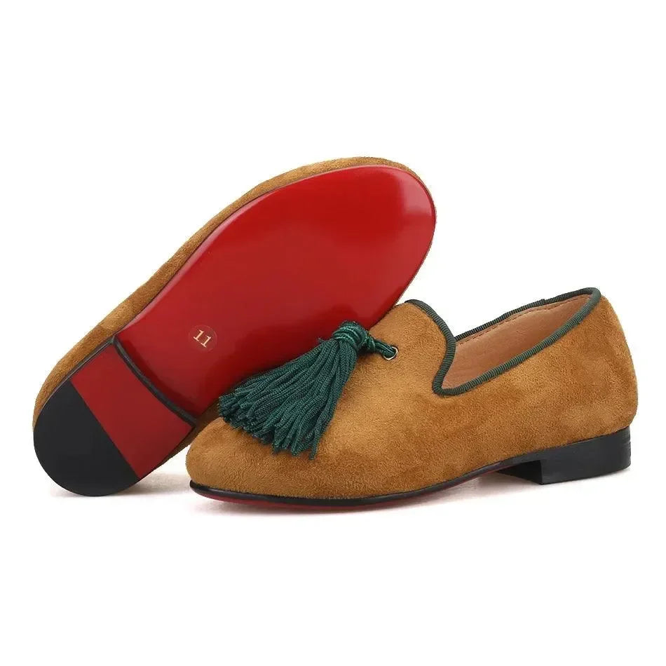 Kids Loafers Khaki Kids' Loafer Shoes: Classic Style with Tassel Detailing -Guocali