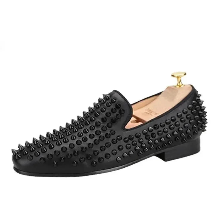 Kids Loafers Little Trendsetter: Handcrafted Genuine Leather Spiked Loafers with Red Soles for Kids -Guocali