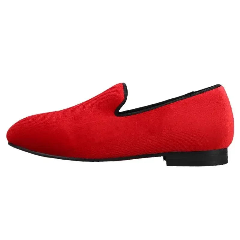 Kids Loafers Radiant Red Elegance: Handcrafted Velvet Parent-Child Loafers -Guocali