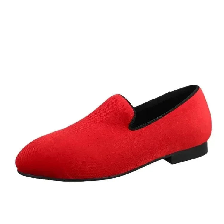 Kids Loafers Radiant Red Elegance: Handcrafted Velvet Parent-Child Loafers -Guocali
