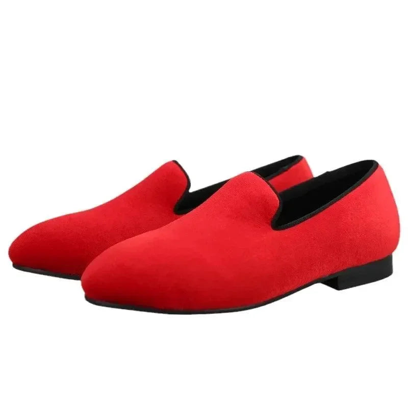 Kids Loafers Radiant Red Elegance: Handcrafted Velvet Parent-Child Loafers -Guocali