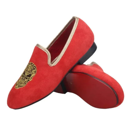 Kids Loafers Red Velvet Dreams: Handcrafted Embroidered Children's Loafers -Guocali