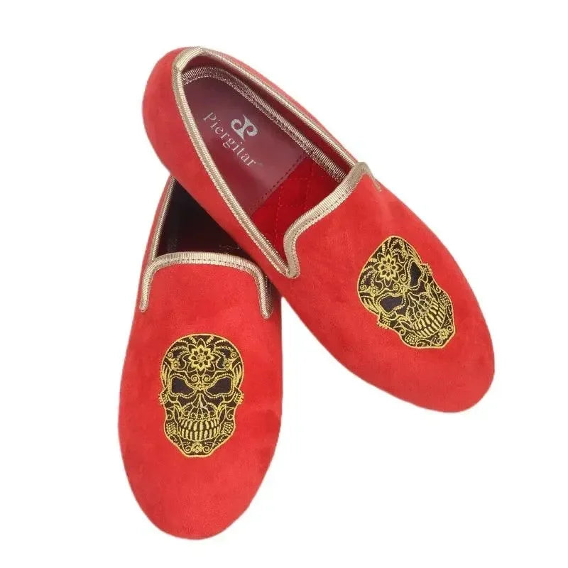 Kids Loafers Red Velvet Dreams: Handcrafted Embroidered Children's Loafers -Guocali