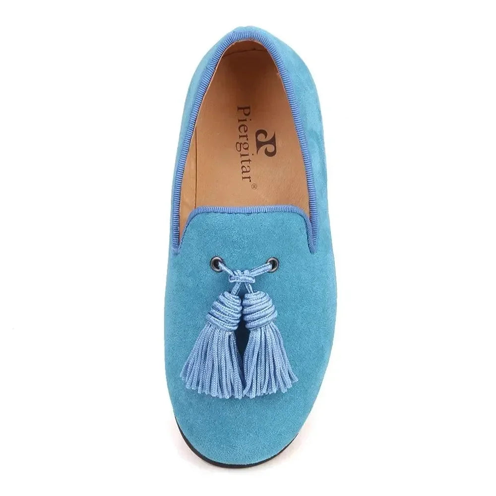 Kids Loafers Sky Blue Suede Kids' Tassel Loafers -Guocali