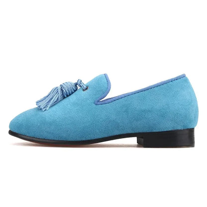 Kids Loafers Sky Blue Suede Kids' Tassel Loafers -Guocali