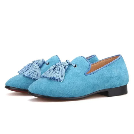 Kids Loafers Sky Blue Suede Kids' Tassel Loafers -Guocali