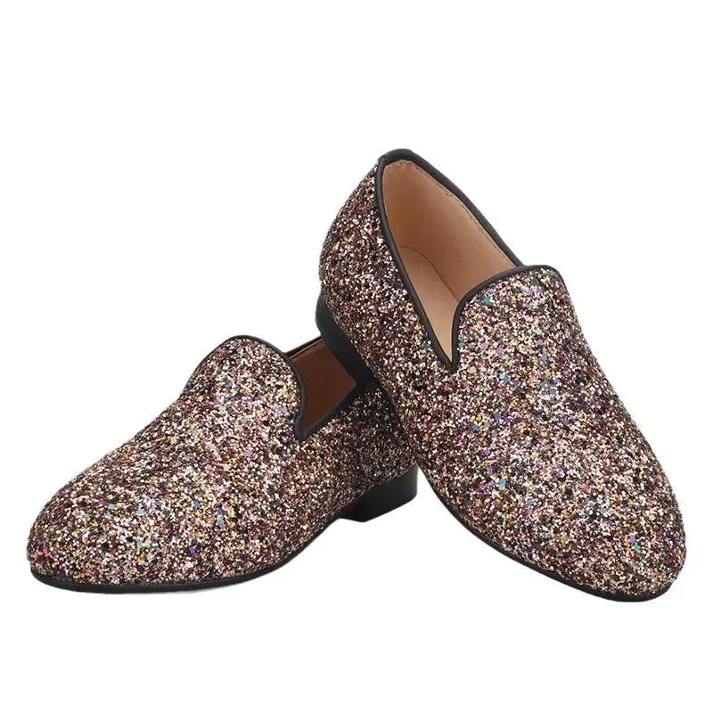 Kids Loafers Sparkle Step: Handcrafted Multicolor Children's Loafers -Guocali