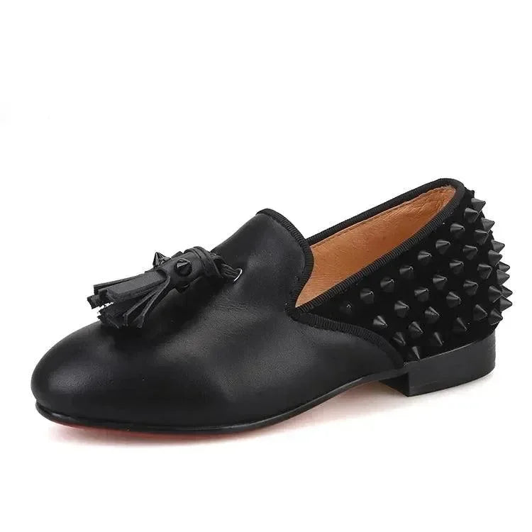 Kids Loafers Spike & Style: Kids' Loafer Shoes with Tassel Accents -Guocali