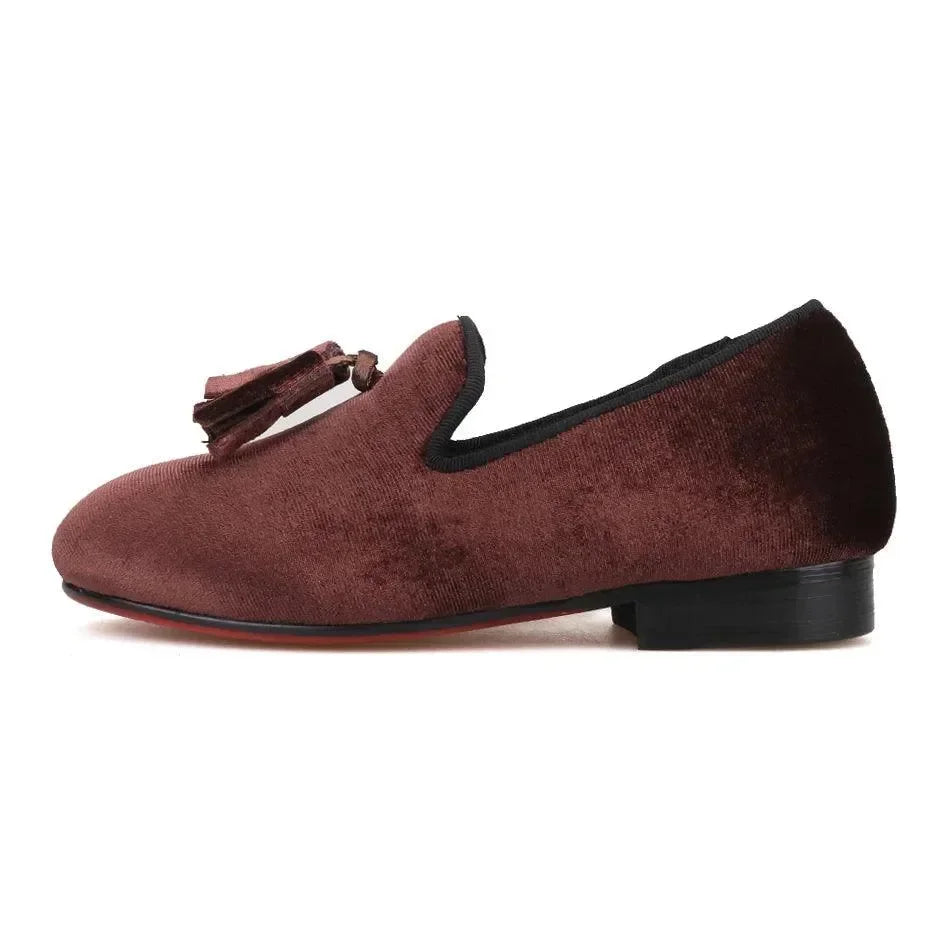 Kids Loafers Stylish Brown Children's Tassel Loafers: Handmade Party Kid Casual Shoes -Guocali