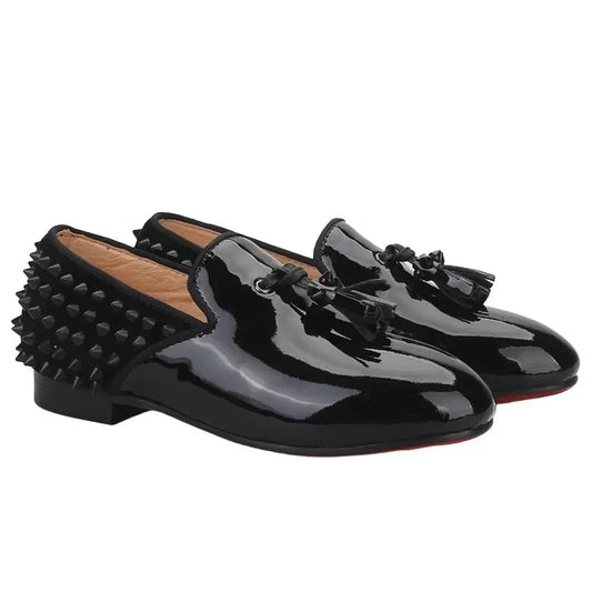 Kids Loafers Timeless Elegance: Handmade Children's Spiked Tassel Loafers -Guocali