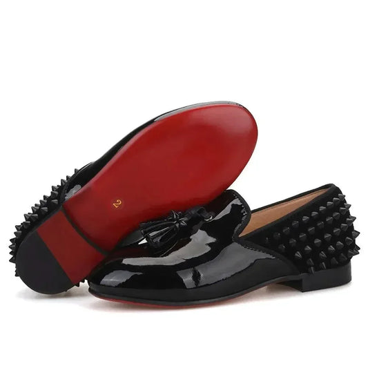 Kids Loafers Timeless Elegance: Handmade Children's Spiked Tassel Loafers -Guocali