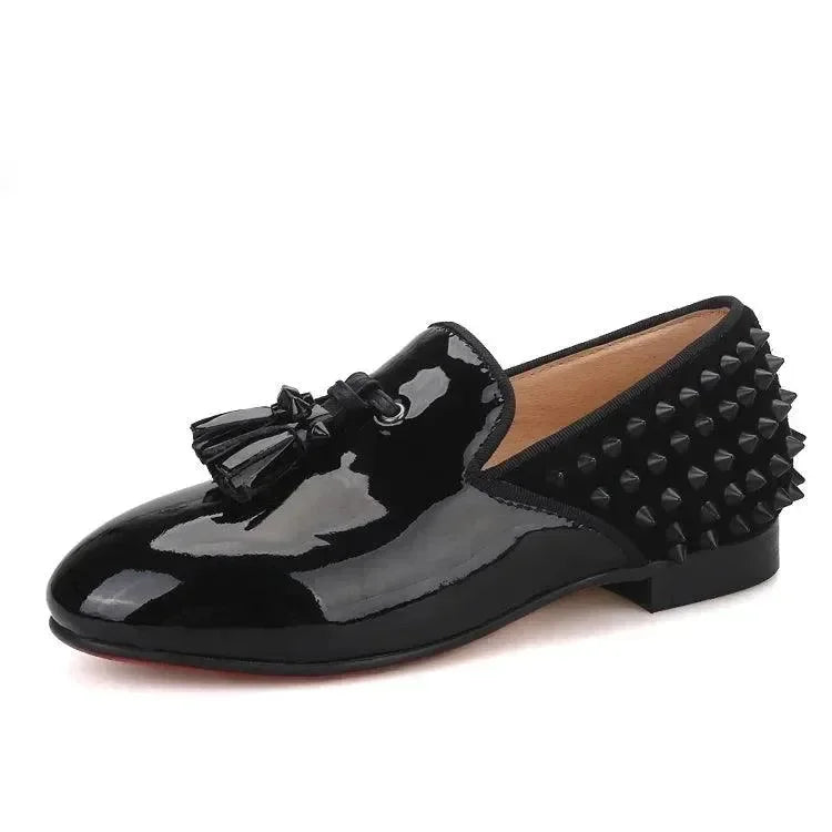 Kids Loafers Timeless Elegance: Handmade Children's Spiked Tassel Loafers -Guocali