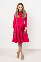 Knee Length Dress – Boat Neck, A-Line, Pleats, Pink – Daydress | GUOCALI