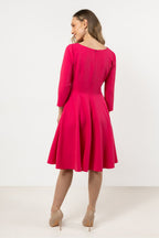 Knee Length Dress – Boat Neck, A-Line, Pleats, Pink – Daydress | GUOCALI – view 3
