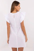 Knee Length Dress – Round Neck, A-Line, Ruffle Trim – Daydress | GUOCALI – view 3