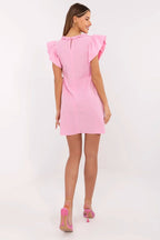 Knee Length Dress – Round Neck, A-Line, Ruffle Trim – Daydress | GUOCALI – view 6
