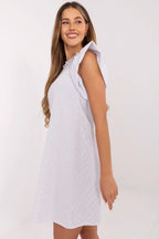 Knee Length Dress – Round Neck, A-Line, Ruffle Trim – Daydress | GUOCALI – view 8