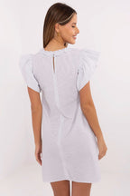 Knee Length Dress – Round Neck, A-Line, Ruffle Trim – Daydress | GUOCALI – view 9