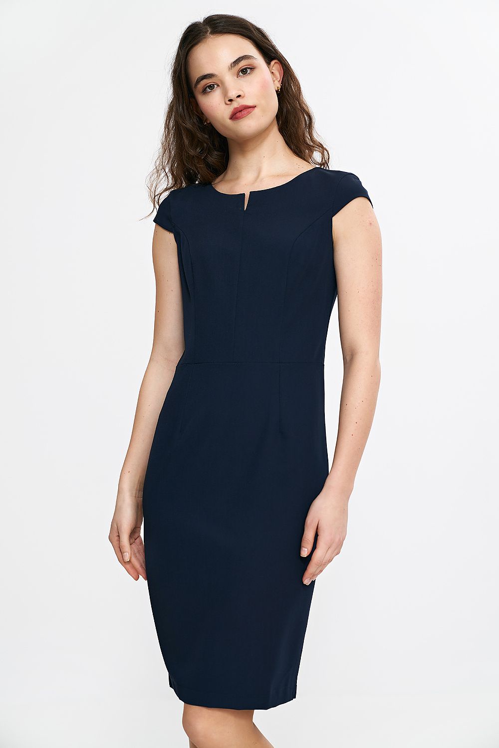 Knee-Length Pencil Dress – Cap Sleeves, Round Neck – Pencil Dress | GUOCALI