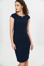 Knee-Length Pencil Dress – Cap Sleeves, Round Neck – Pencil Dress | GUOCALI – view 2