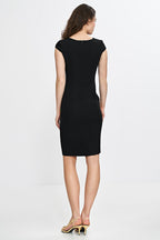 Knee-Length Pencil Dress – Cap Sleeves, Round Neck – Pencil Dress | GUOCALI – view 7