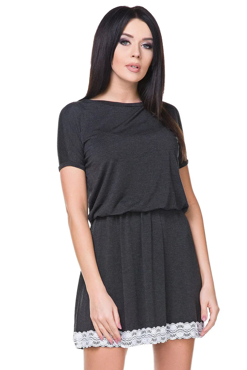 Lace Knit Mini Dress Casual Lightweight Style-Day Dress-GUOCALI