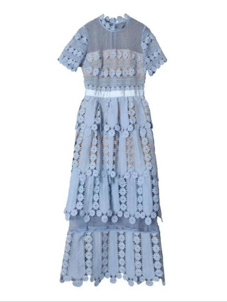 Lace Patchwork Backless Party Dress -Guocali