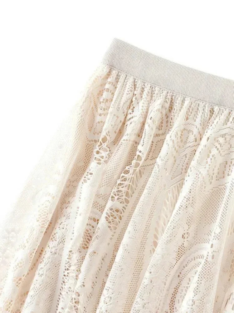 Lace Skirt Solid Color A-Line Women’s Casual Skirt -Guocali