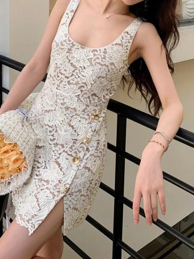 Lace Slash Neck Party Dress -Guocali