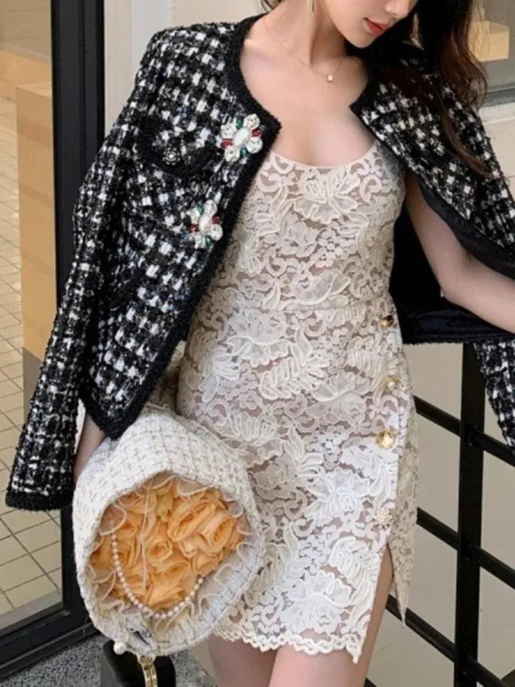 Lace Slash Neck Party Dress -Guocali