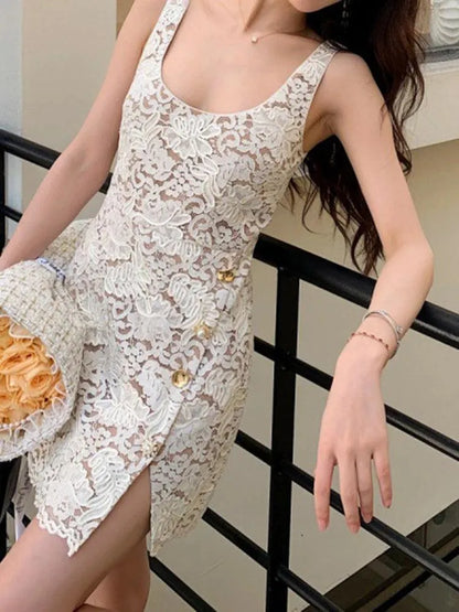 Lace Slash Neck Party Dress -Guocali