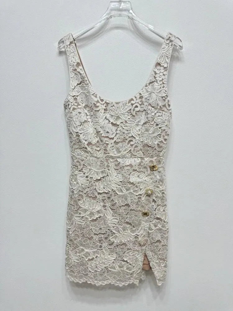 Lace Slash Neck Party Dress -Guocali