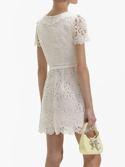 Lace Square Neck Single-Breasted Short Dress -Guocali