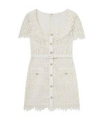 Lace Square Neck Single-Breasted Short Dress -Guocali