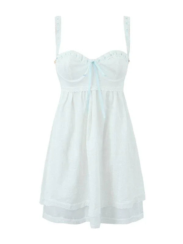 Lace Suspender Square Neck Mini Dress -Guocali