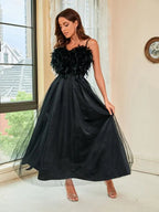 Ladies Feather Sling Mesh Party Dress