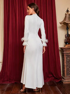 Ladies Slit Feather Party Dress