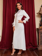 Ladies Slit Feather Party Dress