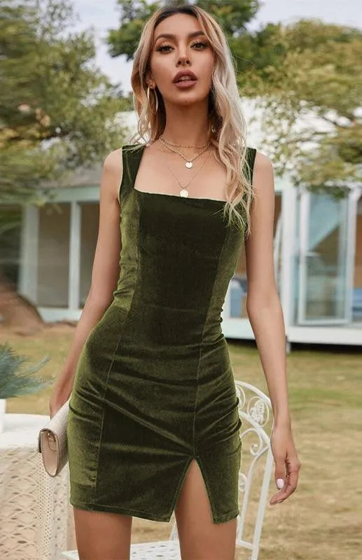 Ladies Square Neck Hip Dress -Guocali