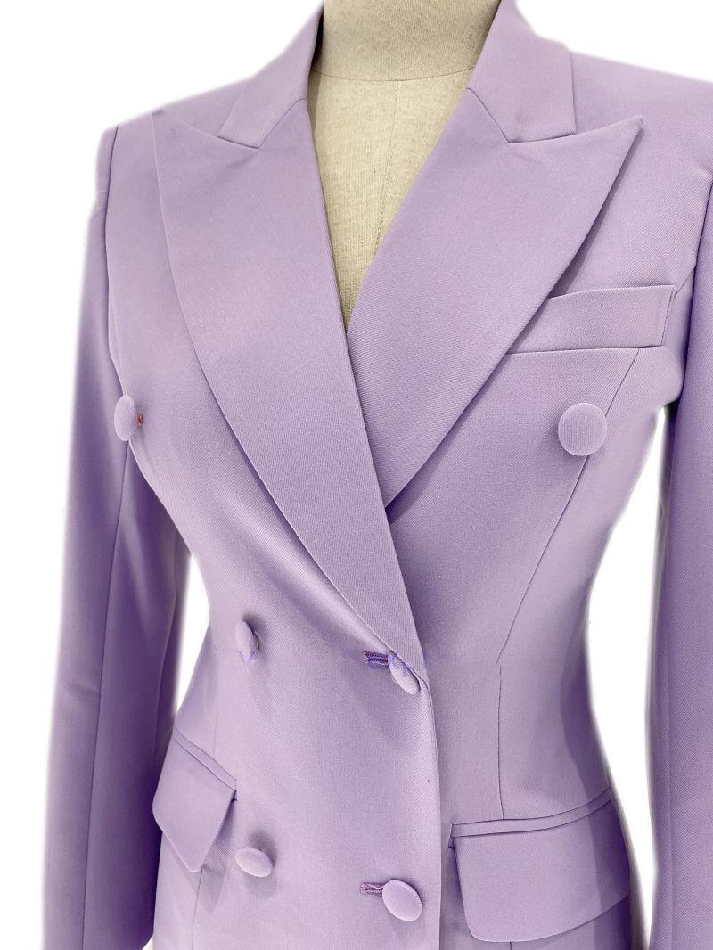 Lavender Double-Breasted Flared Pantsuit - Women Trouser Suits - Trouser Suit - Pantsuit - Guocali