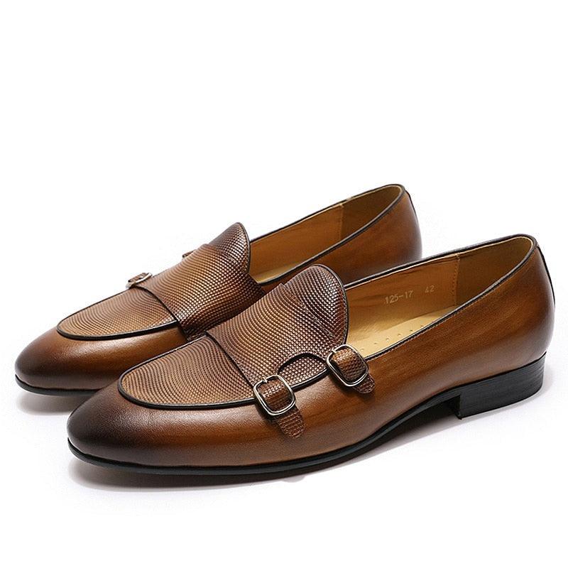 Leather Monk Strap Slip-On Loafers - Men Shoes - Loafer Shoes - Guocali