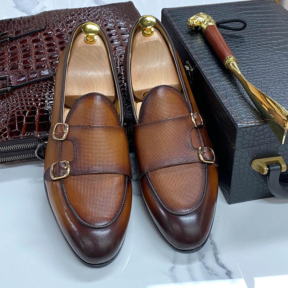 Leather Monk Strap Slip-On Loafers - Men Shoes - Loafer Shoes - Guocali