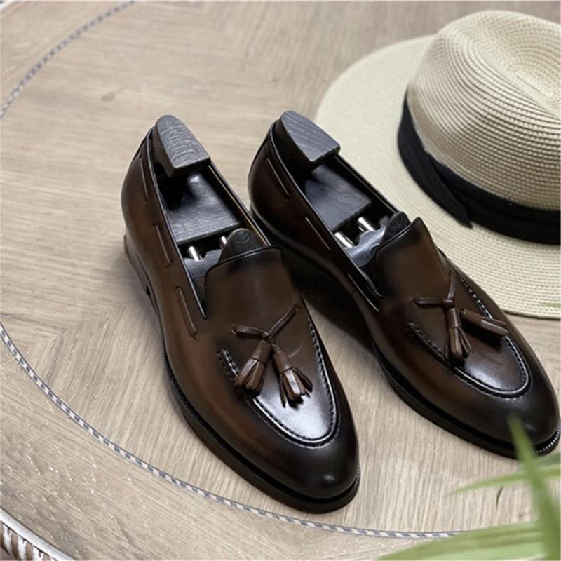 Leather Round Toe Slip-On Business Loafers - Men Shoes - Loafer Shoes - Guocali