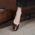 Leather Square Toe Women Pumps